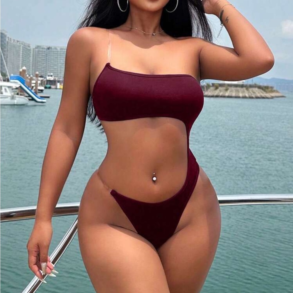 Fashion Nova Burgundy Cut-Out Bodysuit